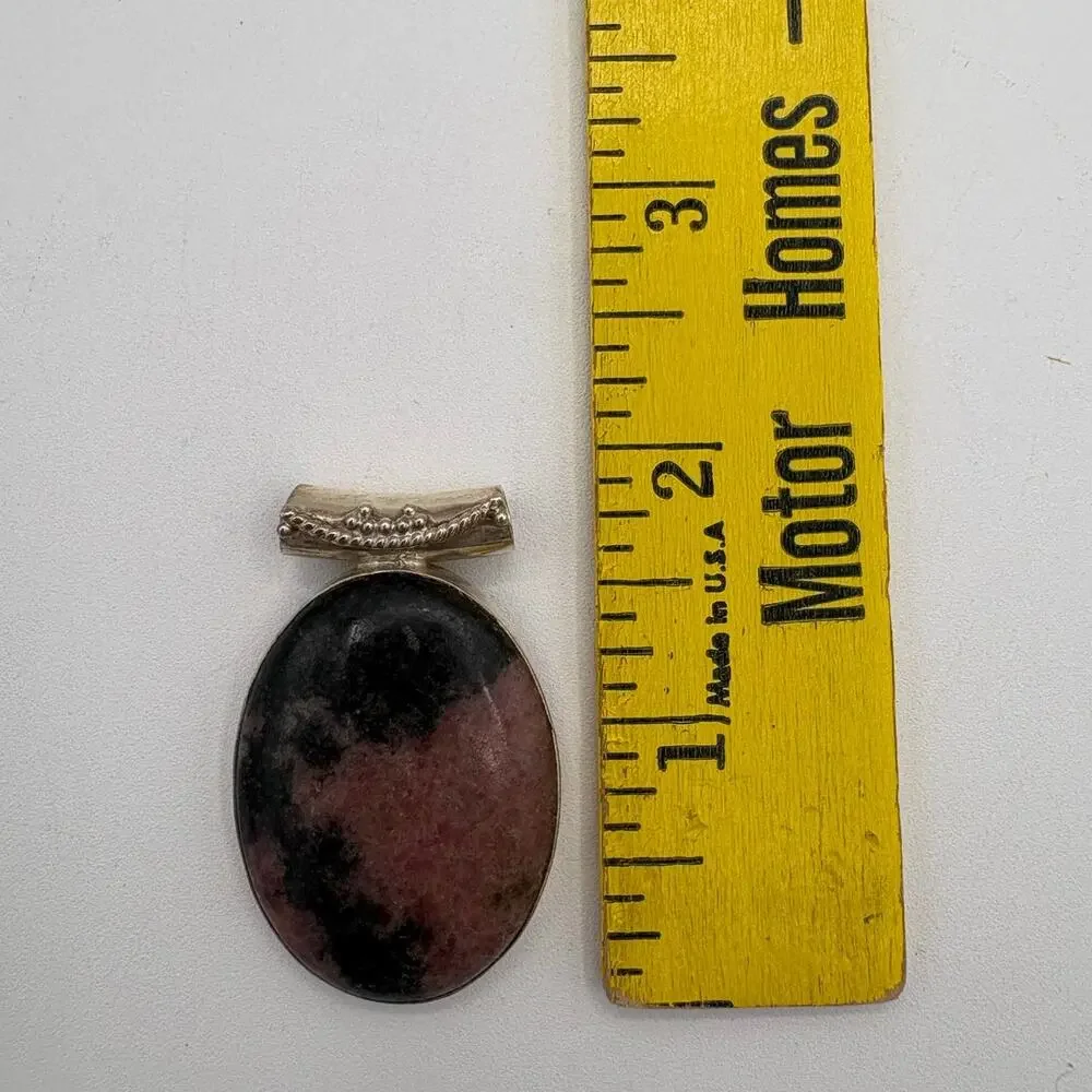 Rhodanite Pink & Black Stone Pendant in Sterling Silver Slide Setting